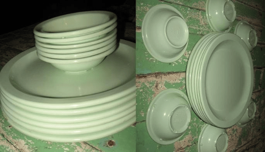 This Texasware melamine was used in schools and hospitals, yet was desirable among collectors because it looks like Jadite glassware color.
