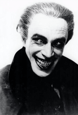 In the 1928 film, The Man Who Laughs, Conrad Veidt appeared as the character Gwynplaine. This served as the inspiration for The Joker in Batman.
