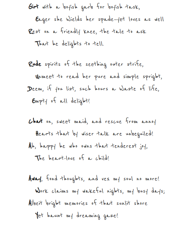 Lewis Carroll wrote this double acrostic for Gertrude Chataway. The verses include her name in two ways; by letters, and through syllables.