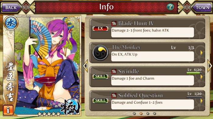 This warrior can halve enemies' attack attribute with her EX attack, and her skills can Charm and Confuse.