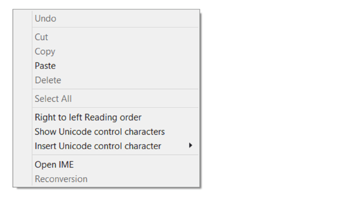 This context menu shows much of the easy to remember shortcuts as actions.