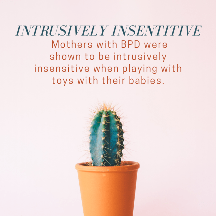 Intrusive insensitivity is often seen in the adult relationships of those with BPD as well.