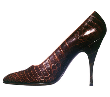 Ferragamo invented the stiletto heel, such as this pair of crocodile stilettos designed for Marilyn Monroe.