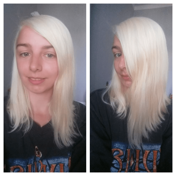 My hair after the second bleaching session with Schwarzkopf Hair Color Expert Omegaplex Dye, Lightener L9 Plus