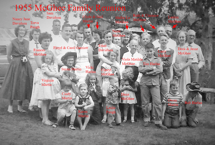 My cousins helped me with the names on this 1955 family reunion picture. Using the screenshot capability, I labeled the photo and put it online and the original too.