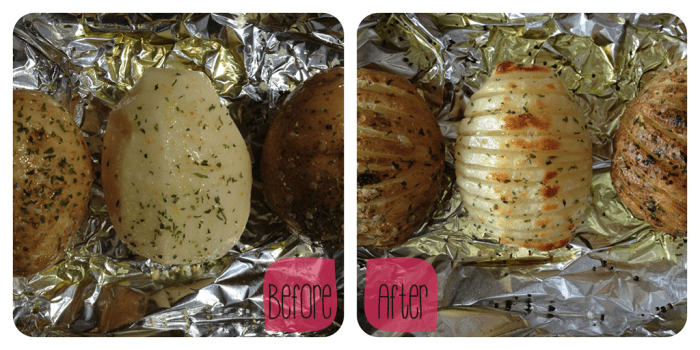 It may be hard to see the potato slits when the vegetables are still raw. The potato scallops will separate all on their own during the baking process.