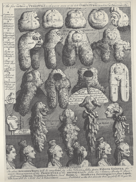 A selection of Peri-wigs for men and women - many were infested by lice and fleas before they were even worn.