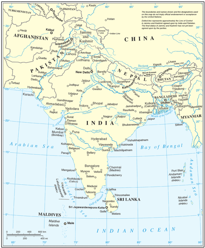 United Nations map of South Asia