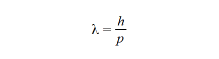 De Broglie's equation for the wavelength associated with a massive particle that has a momentum, p. Where h is Planck's constant.