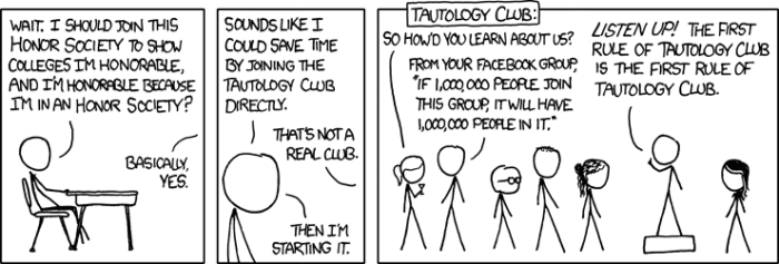 Wir empfehlen, nicht dem Tautology Club beizutreten.