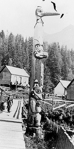 Located at Ketchikan, Alaska. The Tlingit intermarried with the Kwakiutl bands of the Pacific Northwest and some Yukon bands, bringing additional family crests and power animals with them.