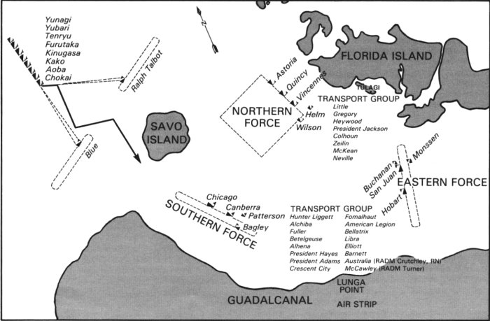 Allied Landing force used at Guadalcanal largest amphibious attack by United States up to that point in the Pacific War.