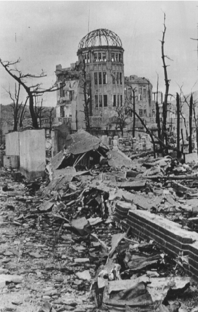 Near ground zero soon after the bomb was dropped on Hiroshima, it is the peace dome today ...above