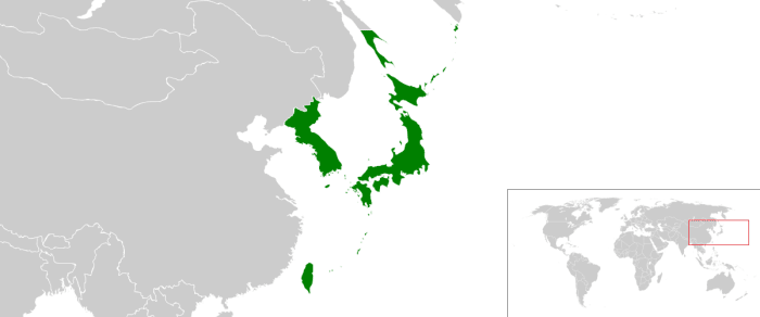 The principal territories of the Japanese empire. In 1931 it added Manchuria, and a frenzy of expansion occurred during the Second World War.