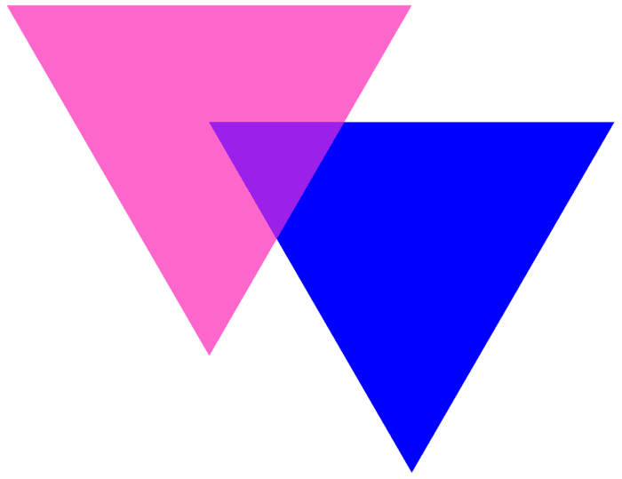The BiAngles Symbol, which consists of two intersecting triangles in pink and blue, creating a lavender triangle where they overlap.