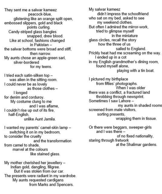 Presents from my aunts in pakistan poem bbc bitesize picture