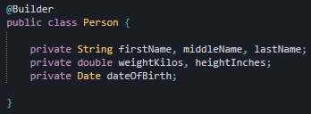 This has the exact same functionality as the previous builder pattern example, just with no boilerplate code to worry about thanks to Lombok.
