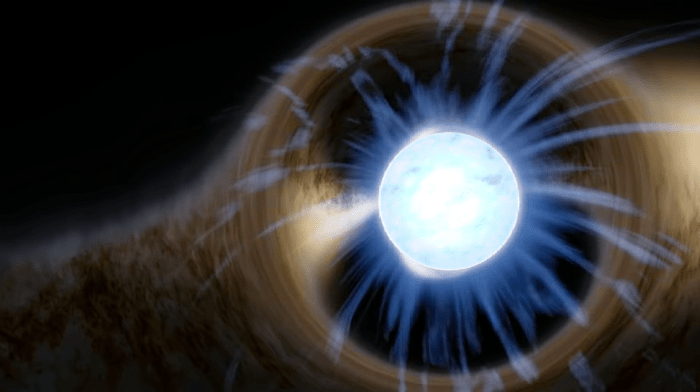 Artist's depiction of a Neutron Star. The star appears distorted due to its strong gravitational pull.