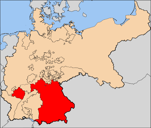 Map showing the nineteenth century Kingdom of Bavaria.