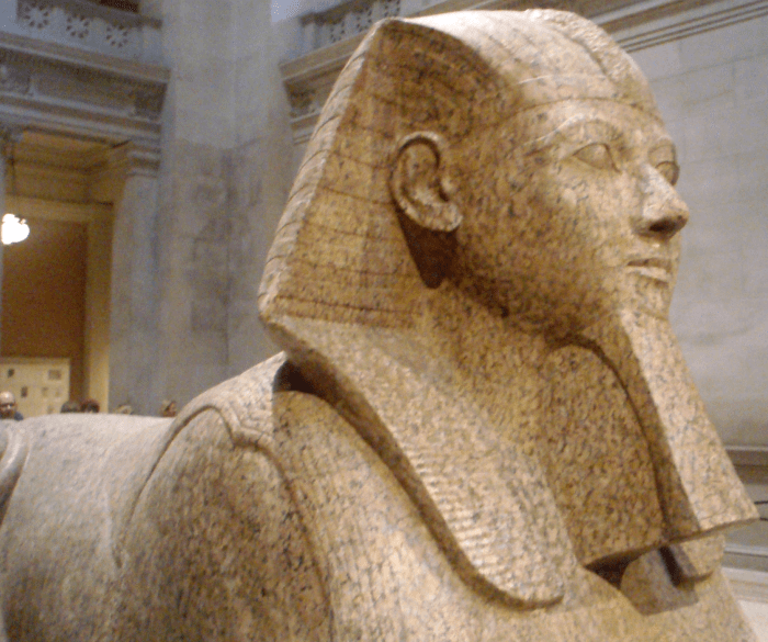 This sphinx is believed to have been built during the reign of Pharaoh Hatshepsut. It is also believed to be of her likeness as well.