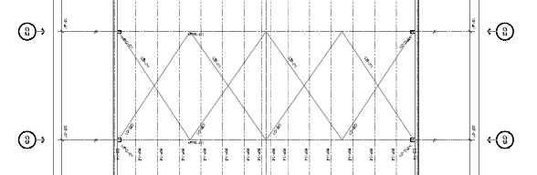 Roof Braces shown in plan view. Using multiple sets of cables reduces sag and increases strength.