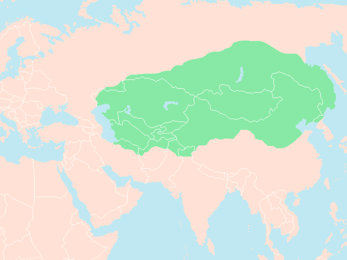 the approximate size of Genghis Khan's empire at the time of his death.'s empire at the time of his death.