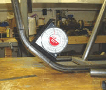 This picture demonstrates the use of the Angle Finder in determining that the geometry of the tubing is as it should be.