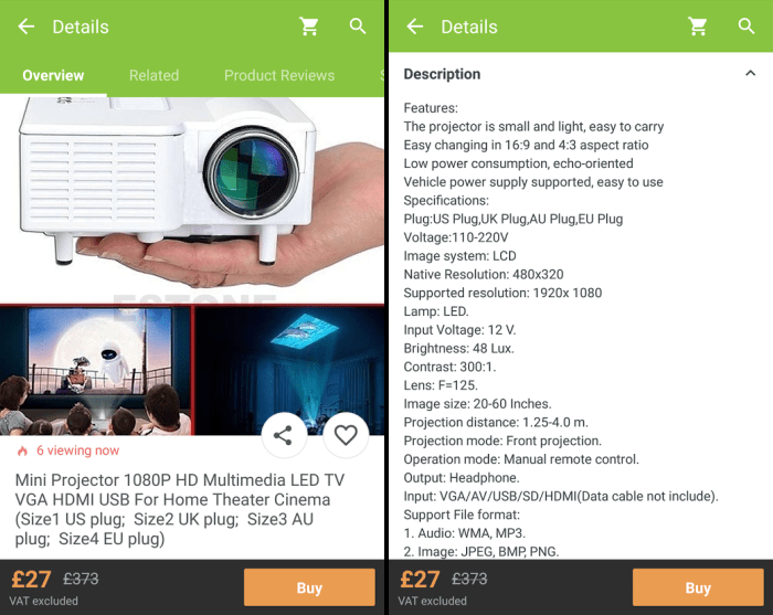The descriptions often tell a different story to the title/image for this "HD" projector with a native resolution of less than a quarter of 1080p.