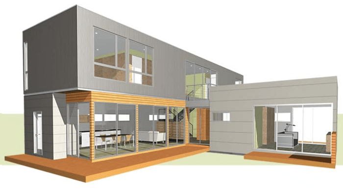 This 2,100-square foot "mv3" by pieceHomes can be outfitted with 2, 3, or 4 bedrooms, and 2.5 or 3.5 baths. At an estimated $185/SF, the mv3 runs at about $388,500.