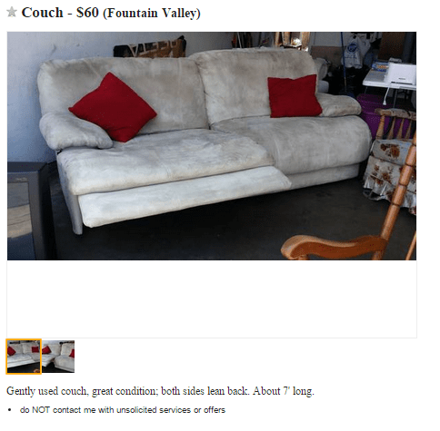 Neutral color, added features (dual recliner), relatively clean and in good condition, low starting price. With the right picture and description this would sell for over $200 quickly