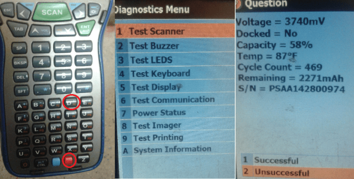 Left - Power Keys Required for Battery Test Center - Power Menu Right - Power Percentage Listed Under Capacity