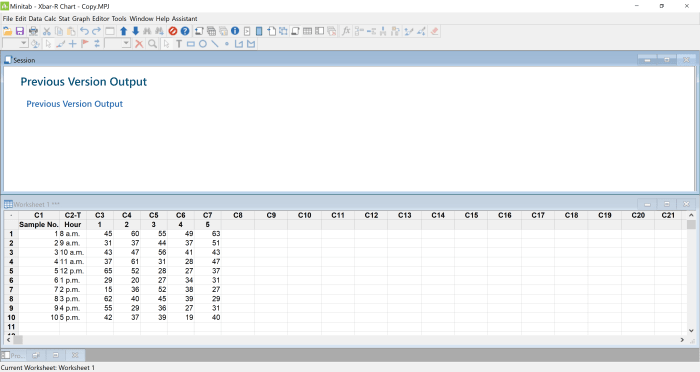 xbar r chart minitab