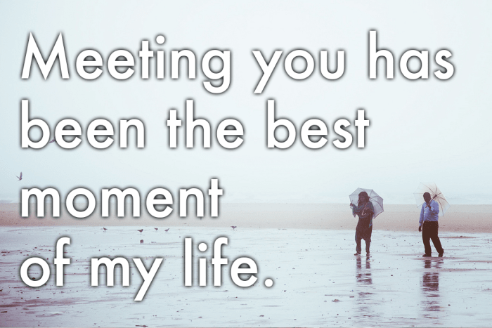 Palabras clásicas del romance: "Conocerte fue el mejor momento de mi vida.""Meeting you was the best moment of my life."