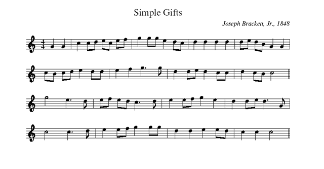 A manuscrpt of Mary Hazzard of the New Lebanon, NY Shaker community shows this original version of the melody. Image Wikipedia