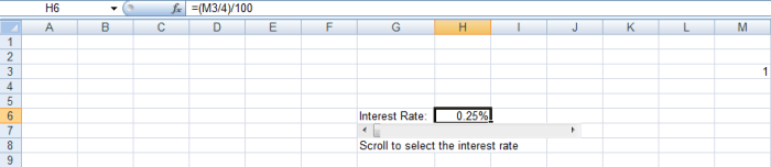 Using Scroll bars in Excel 2007 and Excel 2010 to quickly select numbers.