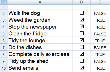 Check boxes showing their linked cells in Excel 2007 or Excel 2010.