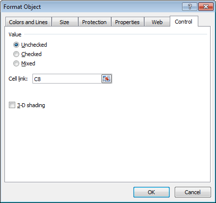 Linking a cell with a check box to record its status in Excel 2007 or Excel 2010.