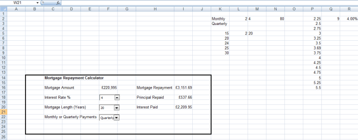 User panel created for my Mortgage Repayment Calculator to be used to illustrate replacing nested IF statements with CHOOSE in Excel 2007 and Excel 2010.