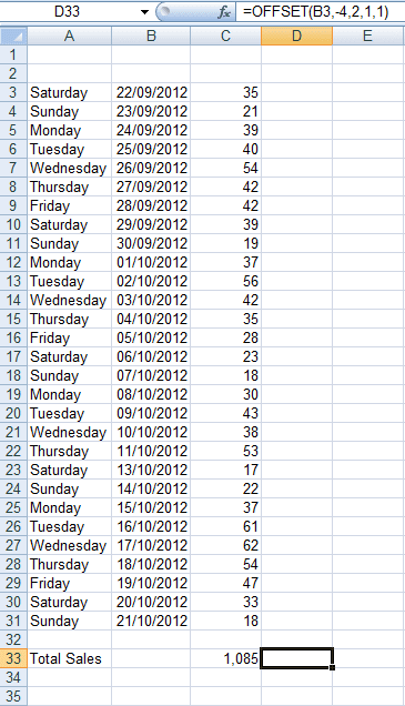 Example of a #REF error received when using the OFFSET function in a formula in Excel 2007 and Excel 2010.