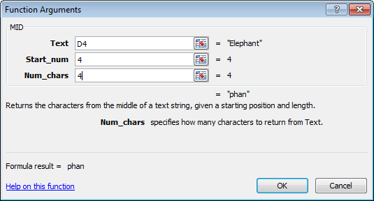 Constructing a formula using the MID function using the Function Library in Excel 2007 or Excel 2010.