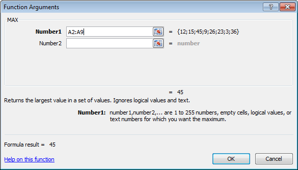The Insert Function has auto-completed our formula in Excel 2007 or Excel 2010 based on the function we chose and the surrounding cells in our spreadsheet.