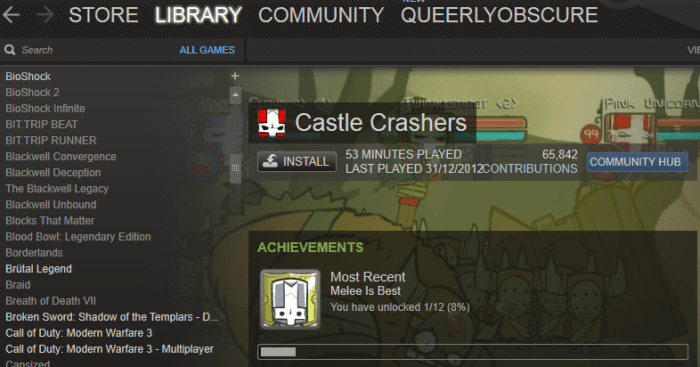 This is what the page for an uninstalled game looks like. Also, because I've played this game before, you can see my play time.