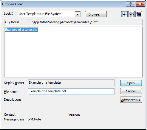 How to access your saved template via forms in Outlook 2007 or Outlook 2010.