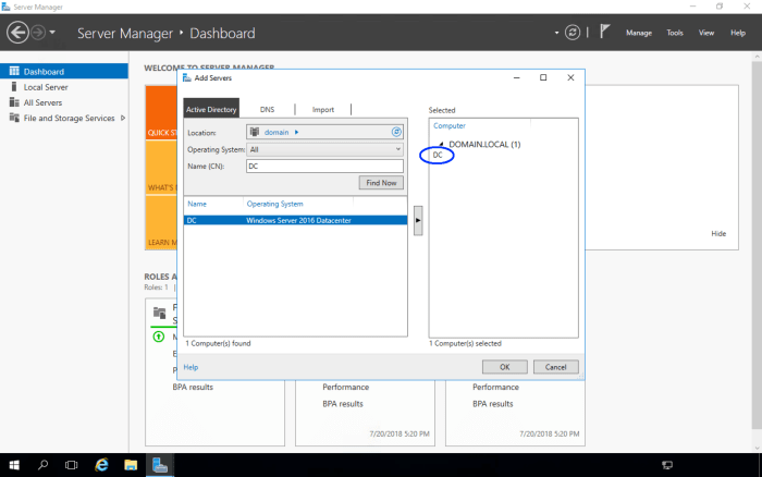 When selected, the server is displayed on the right hand side. Repeat for the other servers to be managed
