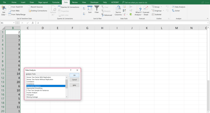 With the data analysis tool pak you can provide data and parameters for each analysis, and the data tool uses the right statistical macros in Excel to calculate the results in a table as output.