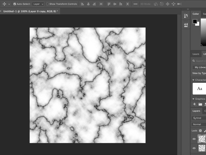 Select the duplicate layer and go to Edit-Transform-Rotate 90 degrees clockwise. Your marble background should look something like this.