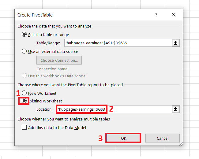 Note that if you have many columns of data, you may want to choose the option that allows you to create the PivotTable and chart in a new worksheet. This could help to keep your workbook organized.