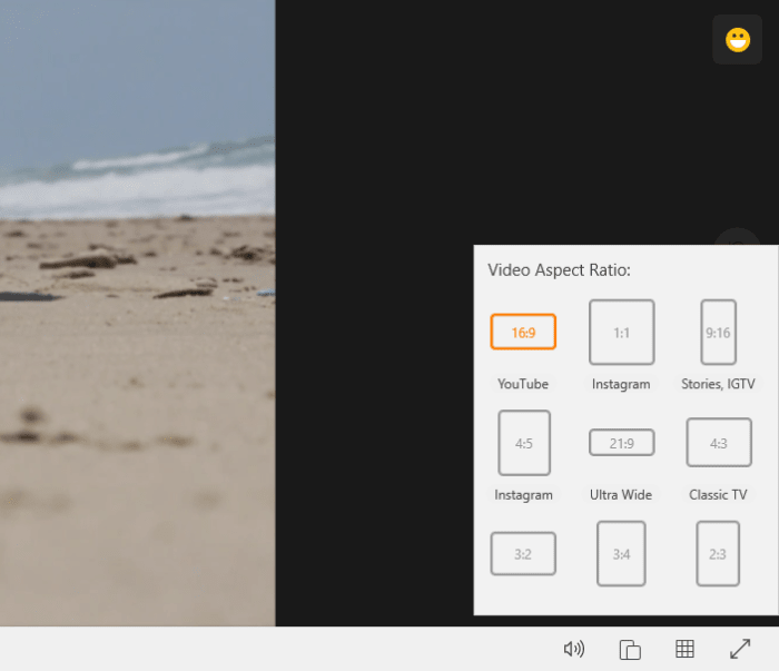On the right-hand side of your screen you can click the two squares to change the aspect ratio of your project