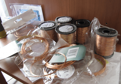 This is just a sample of the copper wire I have at home for wire wrapping jewelry, in various sizes