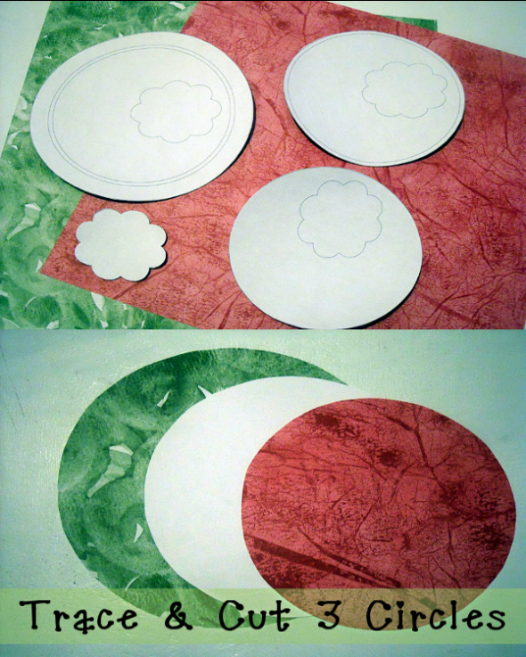 Trace & Cut 3 Different Size Circles From Pink, Green & White Scrapbook Paper For Making A Watermelon Card